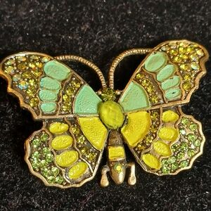 Colorful Butterfly Brooch Blue And Green With Sparkling AB Accents